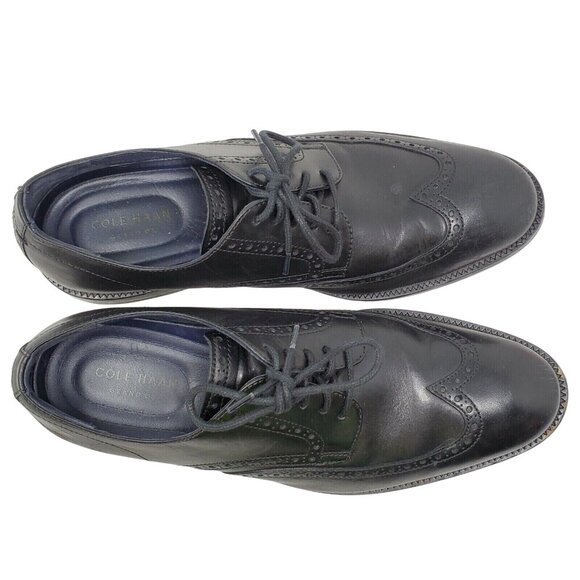 Mens Cole Haan Grand OS Black Leather Oxfords sz 10 M Wingtip Brogue Dress - Picture 7 of 8
